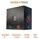 Procesador gamer AMD Ryzen 9 7950X 100-100000514WOF de 16 núcleos y 5.7GHz de frecuencia con gráfica integrada
