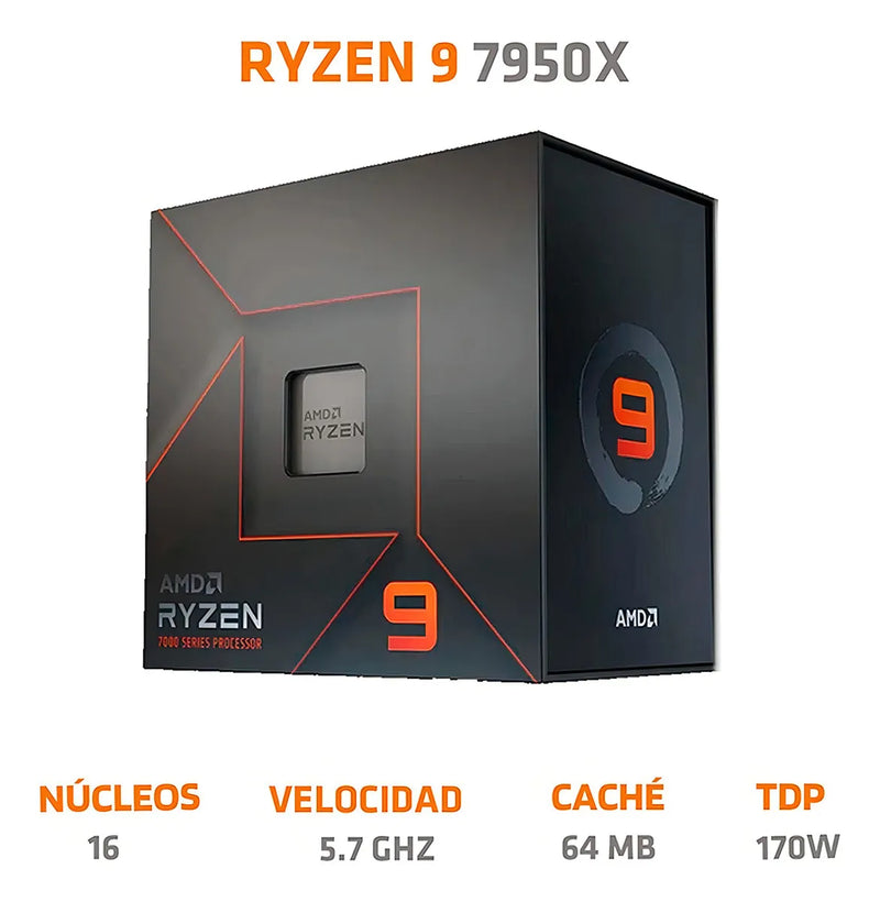 Procesador gamer AMD Ryzen 9 7950X 100-100000514WOF de 16 núcleos y 5.7GHz de frecuencia con gráfica integrada