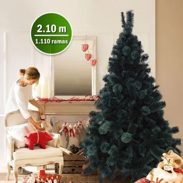 Arbol De Navidad Frondoso De Lujo 210cm Tupido 1110 Ramas Verde