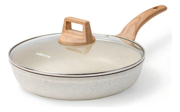 Carote Sartén Antiadherente De 8 Pulgadas Con Tapa, Sartenes Antiadherentes De Granito Blanco, Sartén Para Huevos De Piedra, Sartén Para Chef, Sin Pfos Ni Pfoa