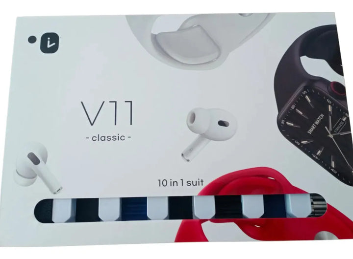 Combo Reloj Inteligente Audifonos Pulsos V11 Classic 10 En 1 Blanco Mesh Variado Variado