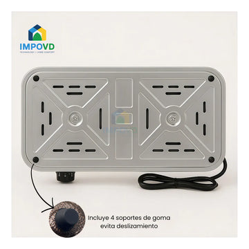 Fogon estufa electrica portatil 2 puestos 2000W cada puesto cocina blanca eficiente compacta duradera resistente facil limpieza rapida conexion uso hogar oficina comedor departamentos