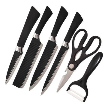 Juego Kit Set Cuchillos Todo En Uno 6 Piezas Profesionales Negro