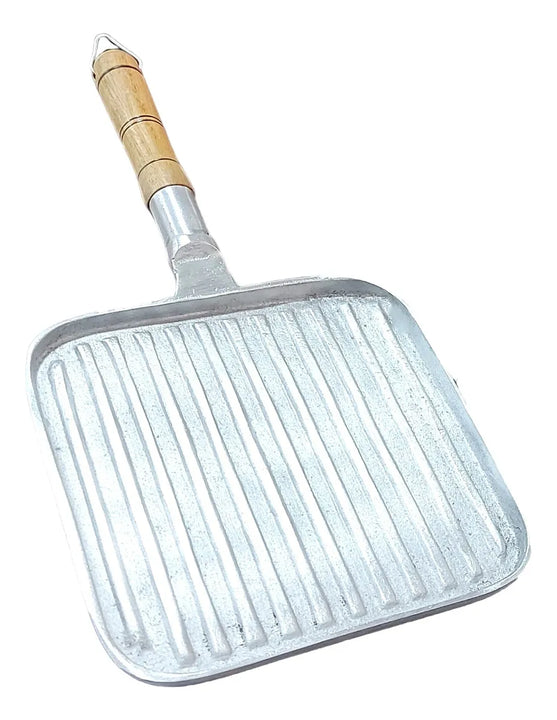 Sarten Asador De Arepas Cuadrado Pequeño En Aluminio Fundido Gris