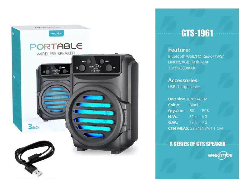 Parlante Portátil Inalámbrico Bluetooth Fm Tf Recargable Rgb