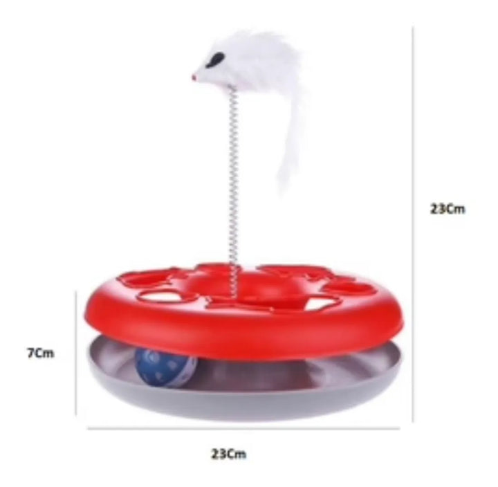 Plato Interactivo Con Señuelo Para Gato Gris Rojo