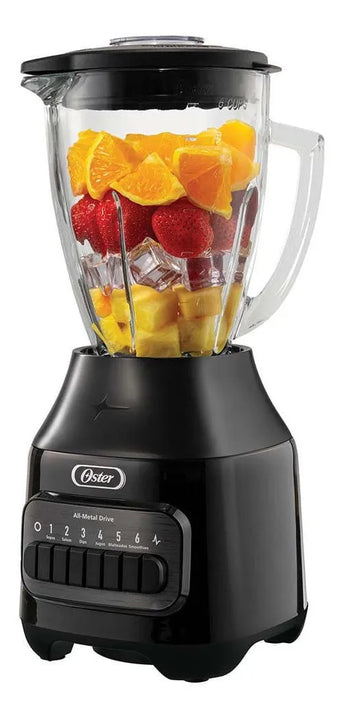 Oster® Licuadora, con Vaso de Vidrio Refractario Boroclass® y 6 Velocidades más Pulso, Ideal para Recetas Frias y Calientes, Negro, BLSTPEGBPB