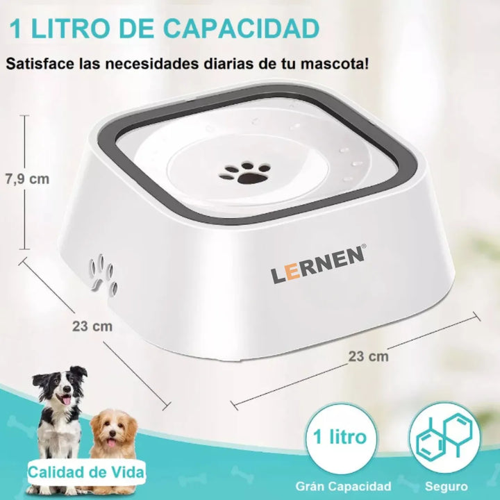 Plato Bebedero Antiderrame De Agua Mascotas Perros Gatos 1 L Blanco