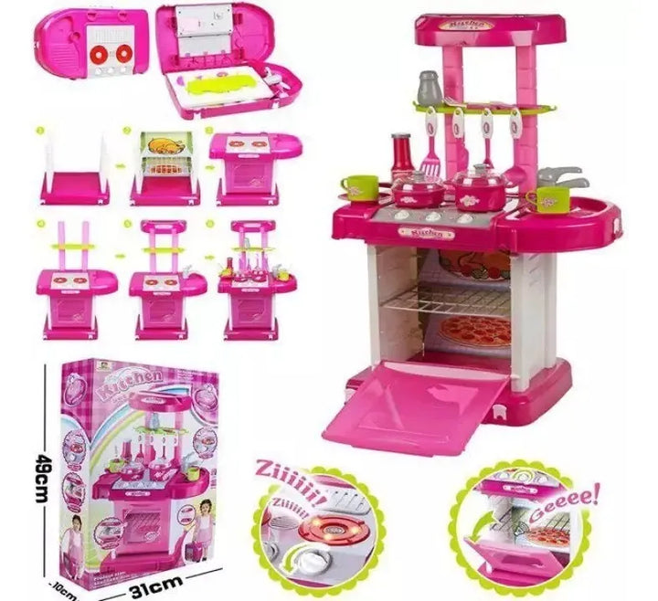 Cocina Infantil Maletin Pricesas Niñas Ollas Horno Juguete Color 008-58 Rosado