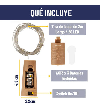 Luces Led Guirnalda Con Corcho Botella Hada X10 Unidades Calida