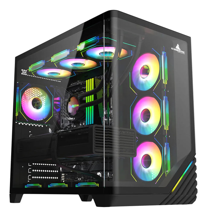 Gabinete Gamer Iceberg Crystal Wave L 7 Ventiladores Argb Color Negro