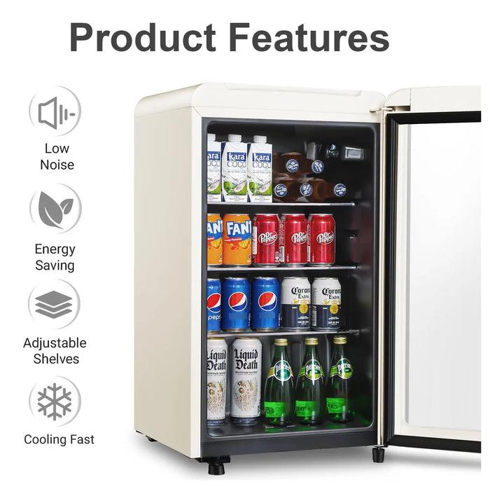 Refrigerador Mini De Bebidas Retro Con Puerta De Vidrio 3.2