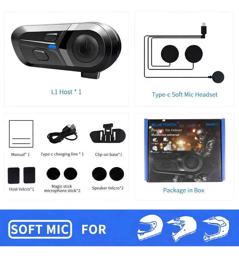 Auriculares Inalámbricos L1 Para Casco De Moto Bluetooth 5.3