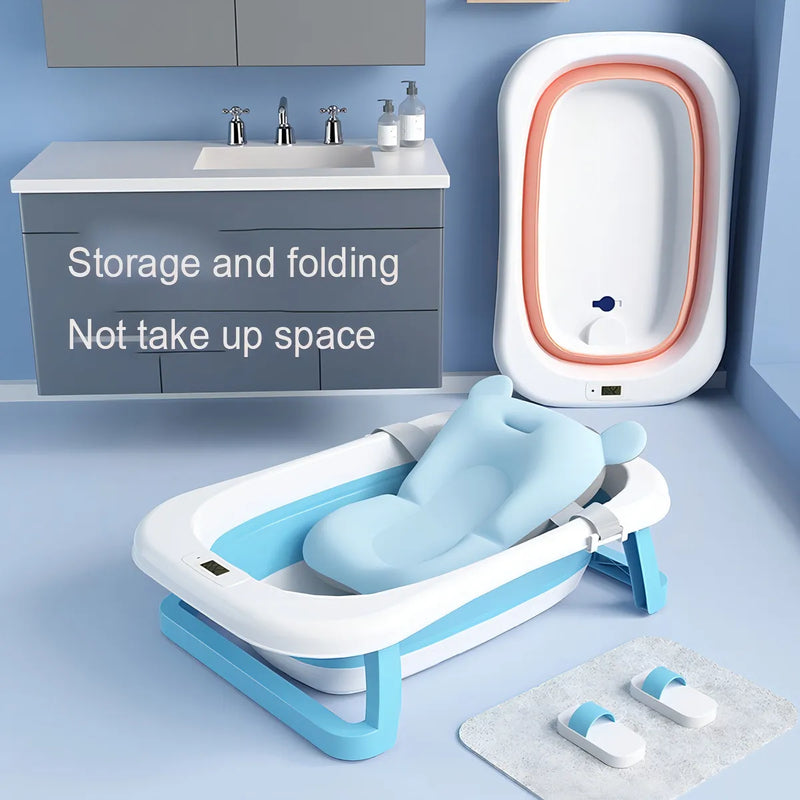 Bañera Plegable Para Bebé Con Termómetro, Cojín Y Desagüe Planet Home 70x44x19cm Rosa