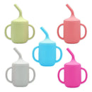 Vaso Pitillo Silicona Bebés Taza Entrenamiento Con Cepillo Color Celeste