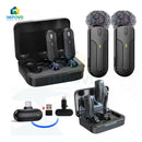 Micrófono Inalambrico Solapa Color Negro Conexión USB tipo C Portátil Iphone Android Compatible Apple Filtro Antipop Condensador Estuche Carga 3 en 1 Combo Duo