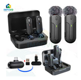 Micrófono Inalambrico Solapa Color Negro Conexión USB tipo C Portátil Iphone Android Compatible Apple Filtro Antipop Condensador Estuche Carga 3 en 1 Combo Duo