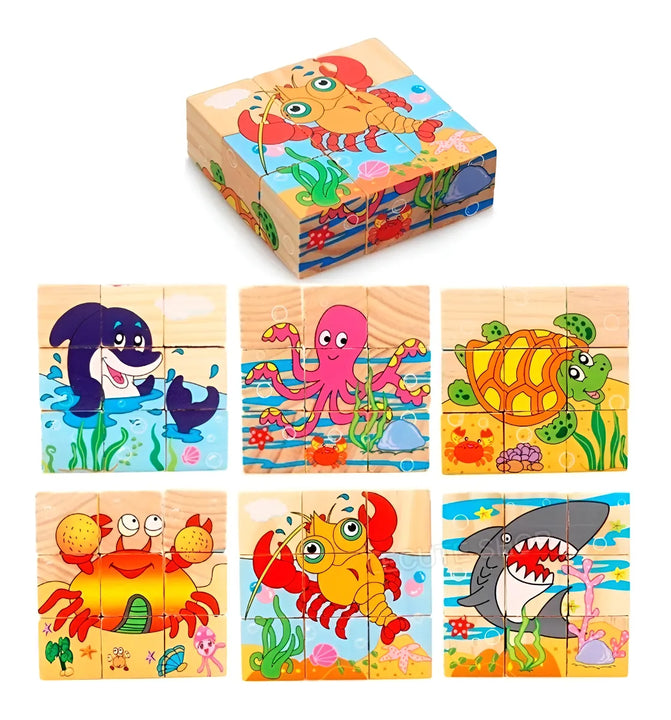 Rompecabezas 3D Madera Otra Marca 6 Caras Dibujos Animados 9 Piezas