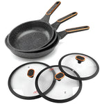 Set X3 Sarten Mármol Antiadherente Swiss Home 20, 22, 24 Cm Negro