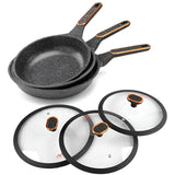 Set X3 Sarten Mármol Antiadherente Swiss Home 20, 22, 24 Cm Negro