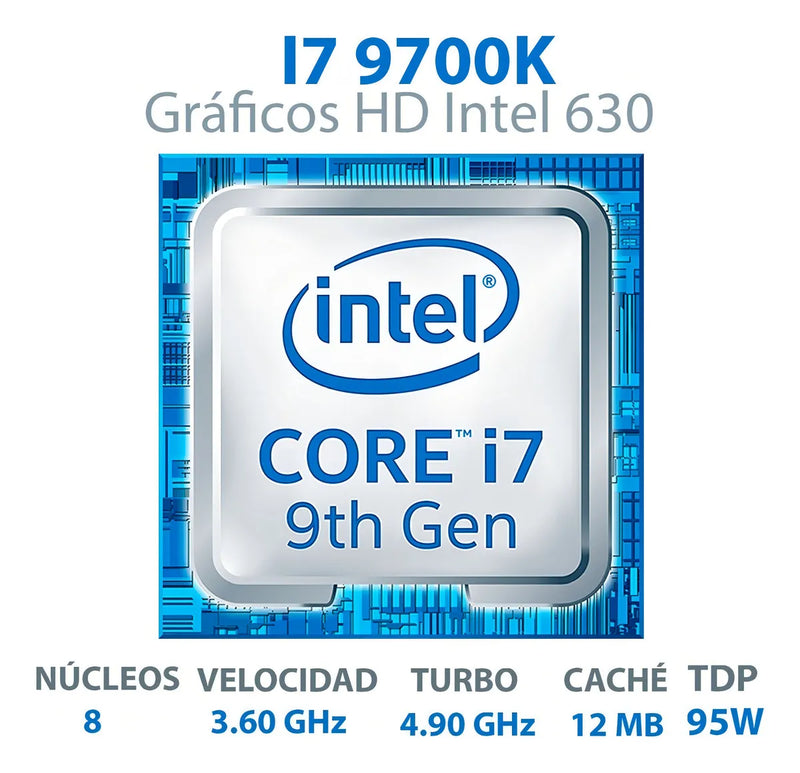 Procesador gamer Intel Core i7-9700K BX80684I79700K de 8 núcleos y 4.9GHz de frecuencia con gráfica integrada