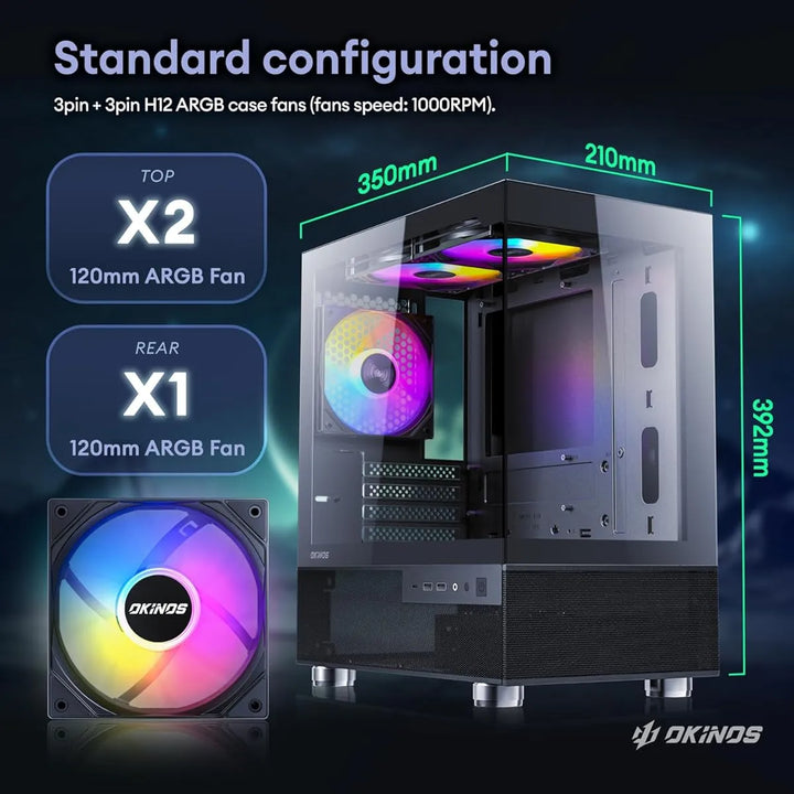 Caja Pc Aqua 3 Micro Atx Negra Argb Vidrio Templado