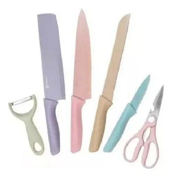 Juego Cuchillos Antiadherentes Cocina X6 Piezas + Tijeras Multicolor