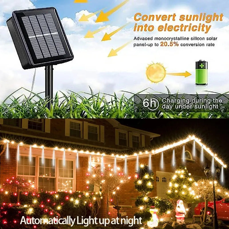 Luz Navideña Solar 100 Led 12mt Recargable Cálida Secuencias Cálido