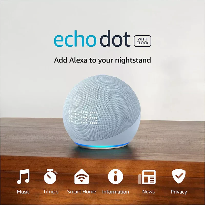 Asistente Virtual Amazon ECHO DOT 5 Generacion con Reloj