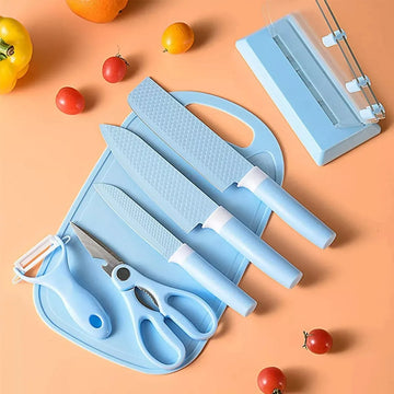 Set Cuchillos Tabla Pelador Tijeras De Cocina Azul/verde/negro