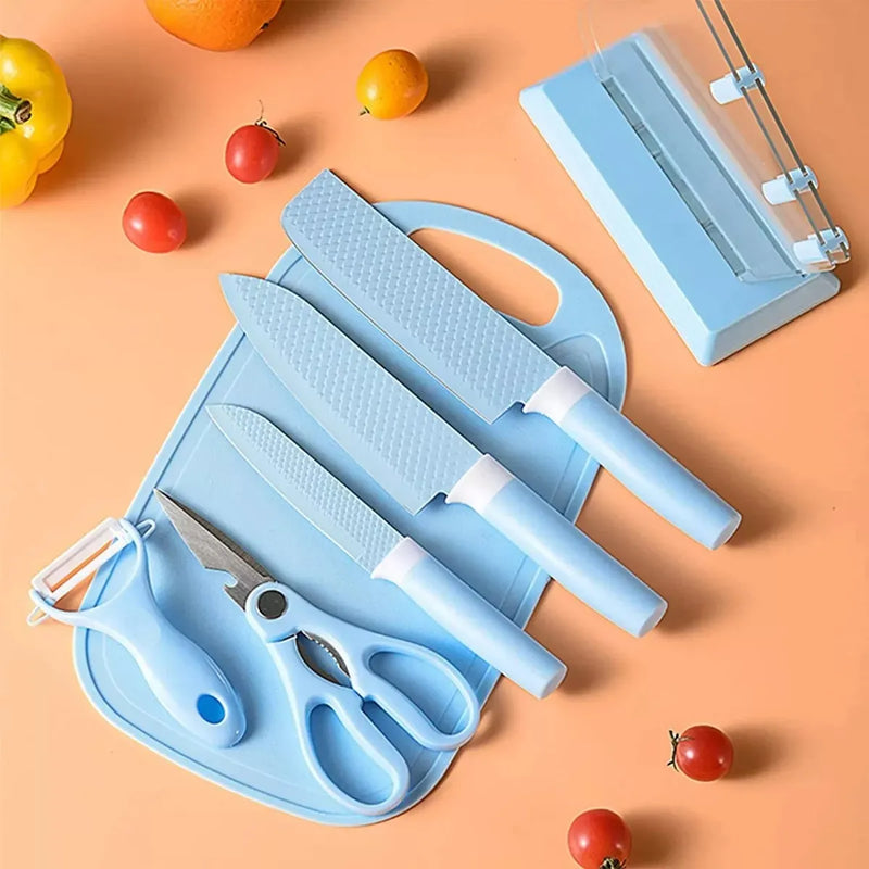 Set Cuchillos Tabla Pelador Tijeras De Cocina Azul/verde/negro