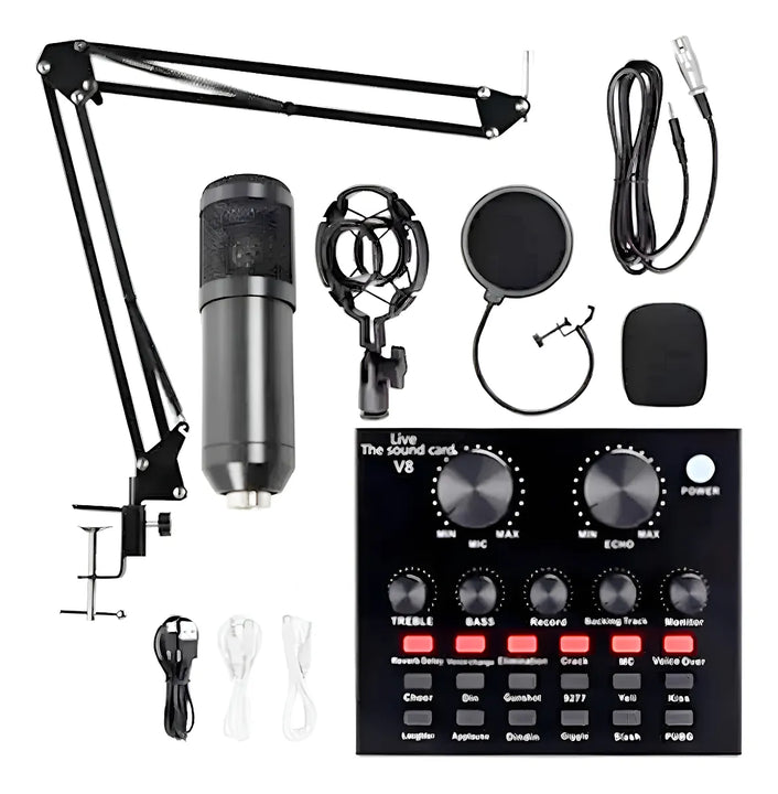 Kit Micrófono Profesional De Condensador + Tarjeta Sonido V8 Aleatorio