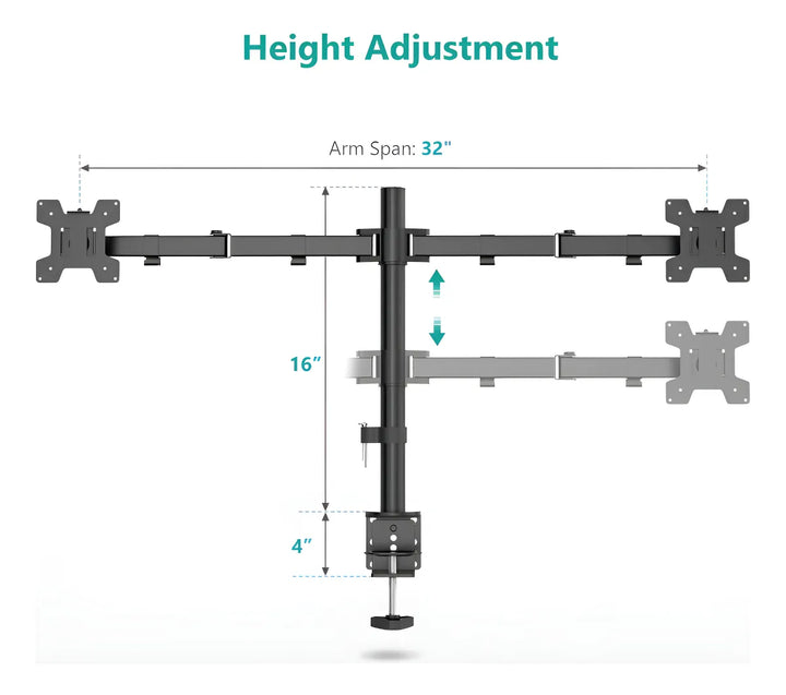 Soporte Para 2 Monitores Doble Dual Escritorio Wali M002-32 Negro Tamaño de 13" a 32"