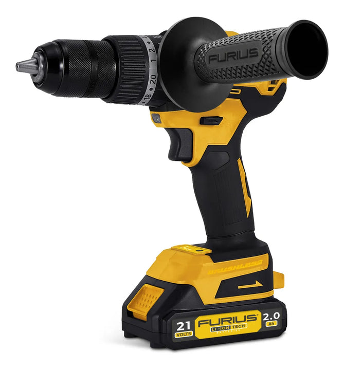 Taladro Inalambrico Percutor De 1/2 Bl Furius Fid21b Color Amarillo