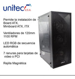 Gabinete Gamer Unitec Con 3 Ventiladores Para Pc Escritorio Negro