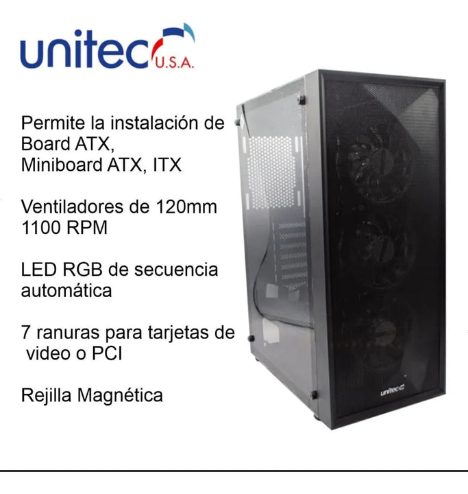 Gabinete Gamer Unitec Con 3 Ventiladores Para Pc Escritorio Negro