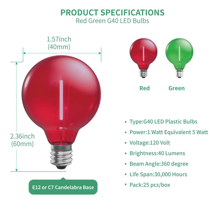 Luces Navidenas Led G40 Rojo Y Verde