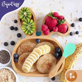 Plato Bambu Antideslizante Con Cuchara Silicona Para Bebés Color Menta Conejo