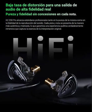 Audifonos Kz Zsx Pro Monitores + Cable Mejorado + Estuche Negro Sin Micrófono