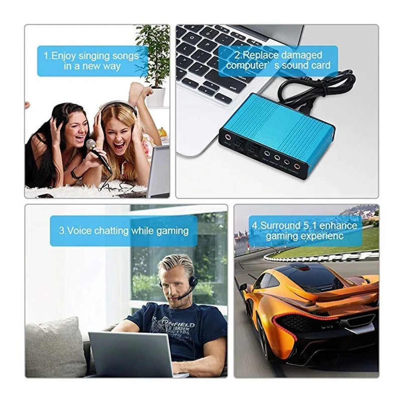 Tarjeta De Sonido Externa Usb 2,0 Canal 5.1/7.1 Audio Optico