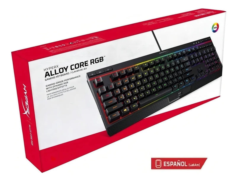 Teclado gamer HyperX Alloy QWERTY Membrana español latinoamérica color negro con luz RGB