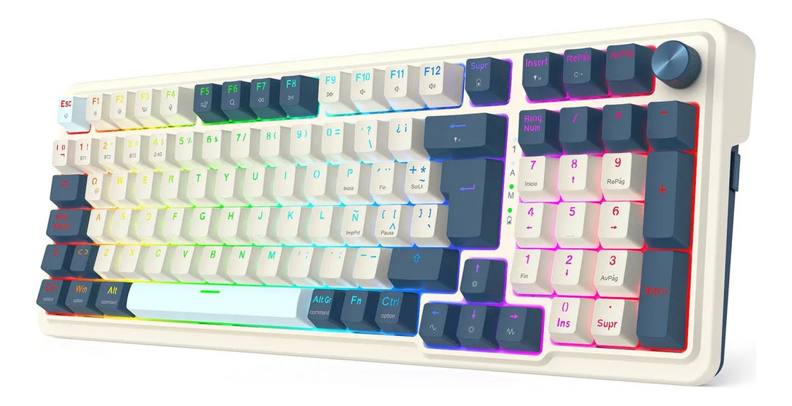 Teclado Wireless Redragon Eisa Pro K686wb Blanco Azul Rgb Ñ Blanco/azul Español Latinoamérica
