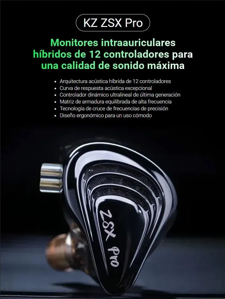 Audifonos Kz Zsx Pro Monitores + Cable Mejorado + Estuche Negro Sin Micrófono