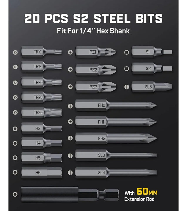 Destornillador Eléctrico 3.7 V 20 Puntas Magnéticas 7 Ajuste