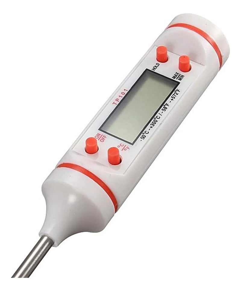 Termometro Digital Lcd Pincha Carne -50° A 300° 4 Botones Color Blanco