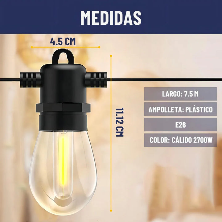 Guirnalda Luces Solar 7,5mt Exterior Maxwell STRING SOLAR + 10 Ampolletas