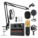 Kit Micrófono Profesional De Condensador + Tarjeta Sonido V8 Negro