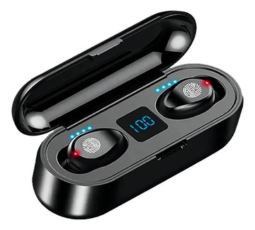 Audífonos in ear inalámbricos F9 negro con luz LED