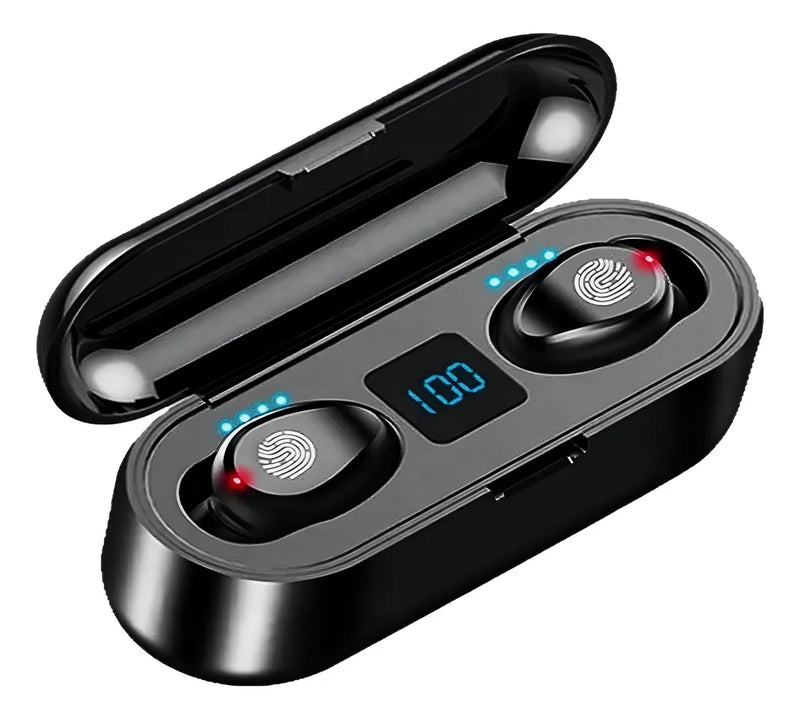 Audífonos in ear inalámbricos F9 negro con luz LED