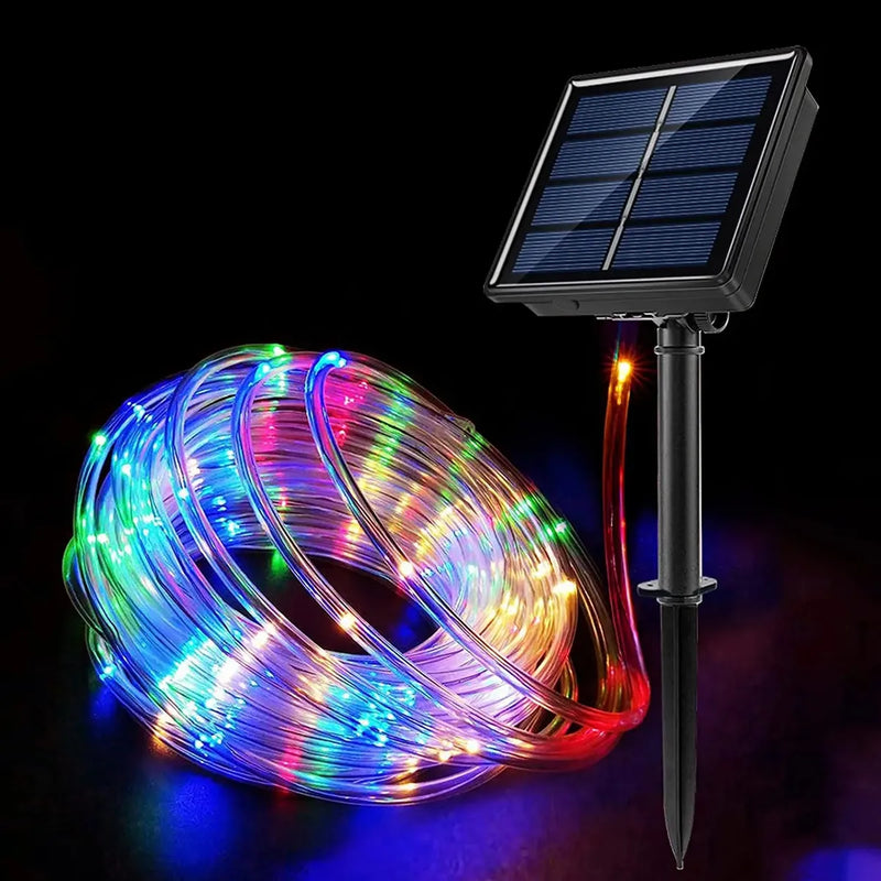 Luz Led Solar Navideña, Manguera X 12 Metros Y 100 Leds Multicolor